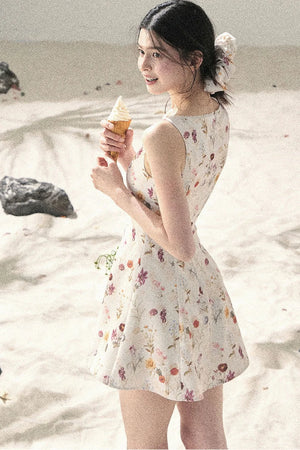 French Puff Lace Floral Dress