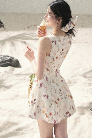 French Puff Lace Floral Dress