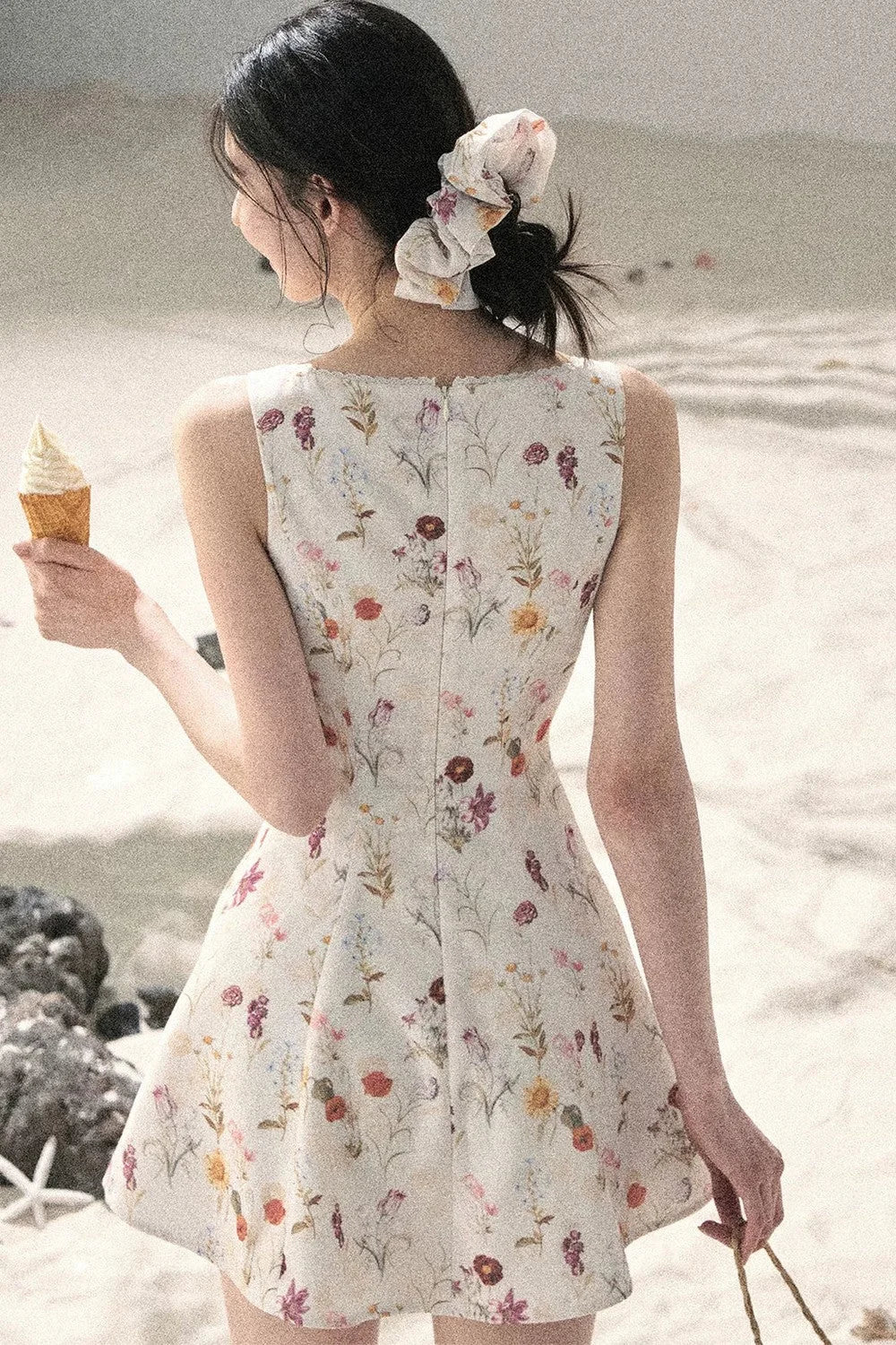 French Puff Lace Floral Dress