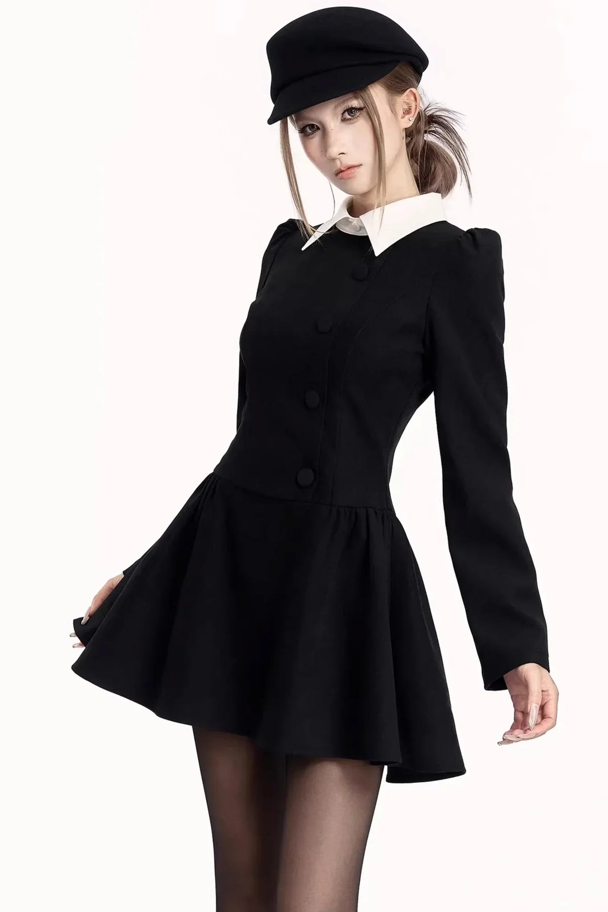French Retro Color-Blocking Dress
