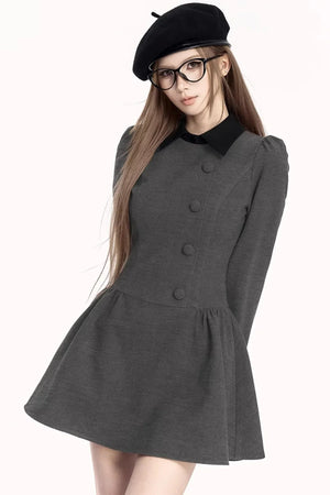 French Retro Color-Blocking Dress