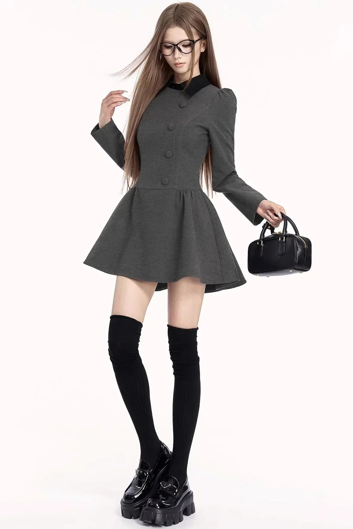 French Retro Color-Blocking Dress