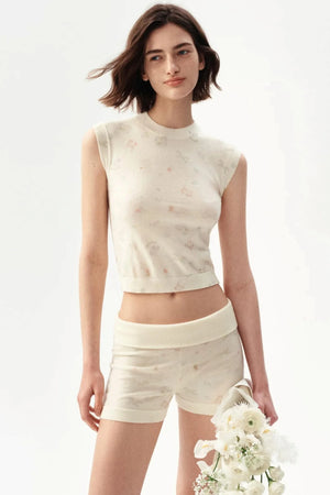 French Retro Floral Knit Camisole Top