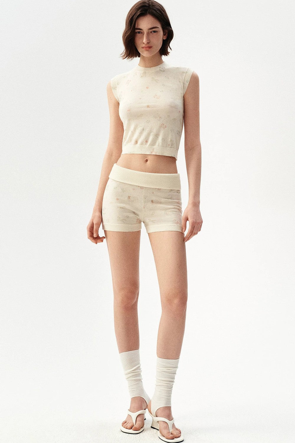 French Retro Floral Knit Camisole Top