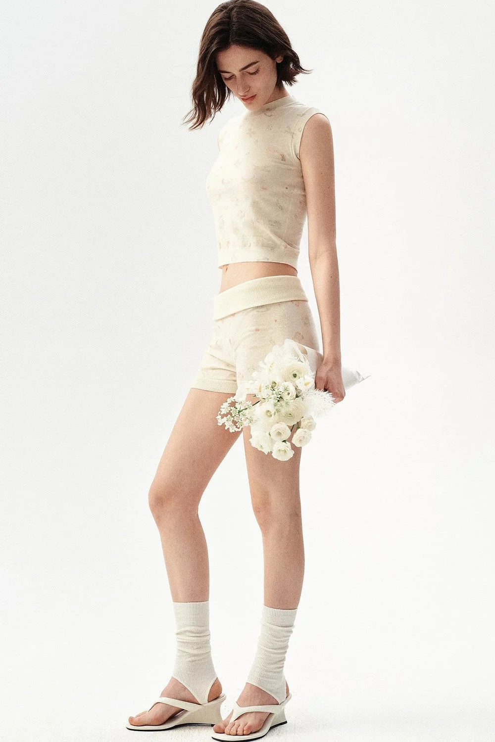 French Retro Floral Knit Camisole Top