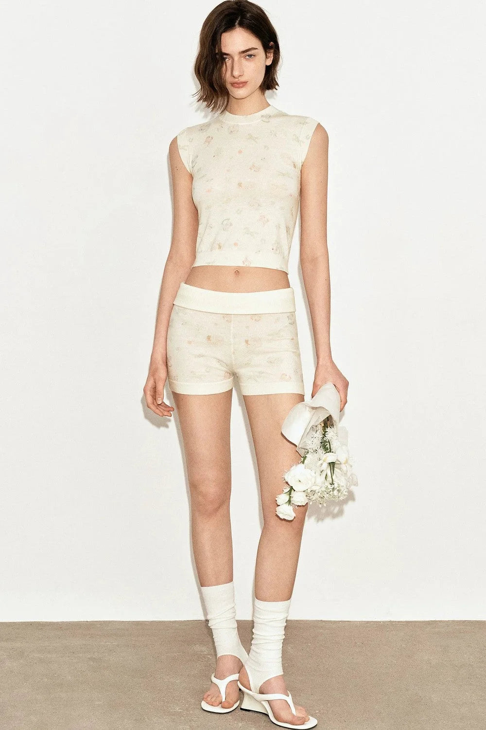 French Retro Floral Knit Camisole Top