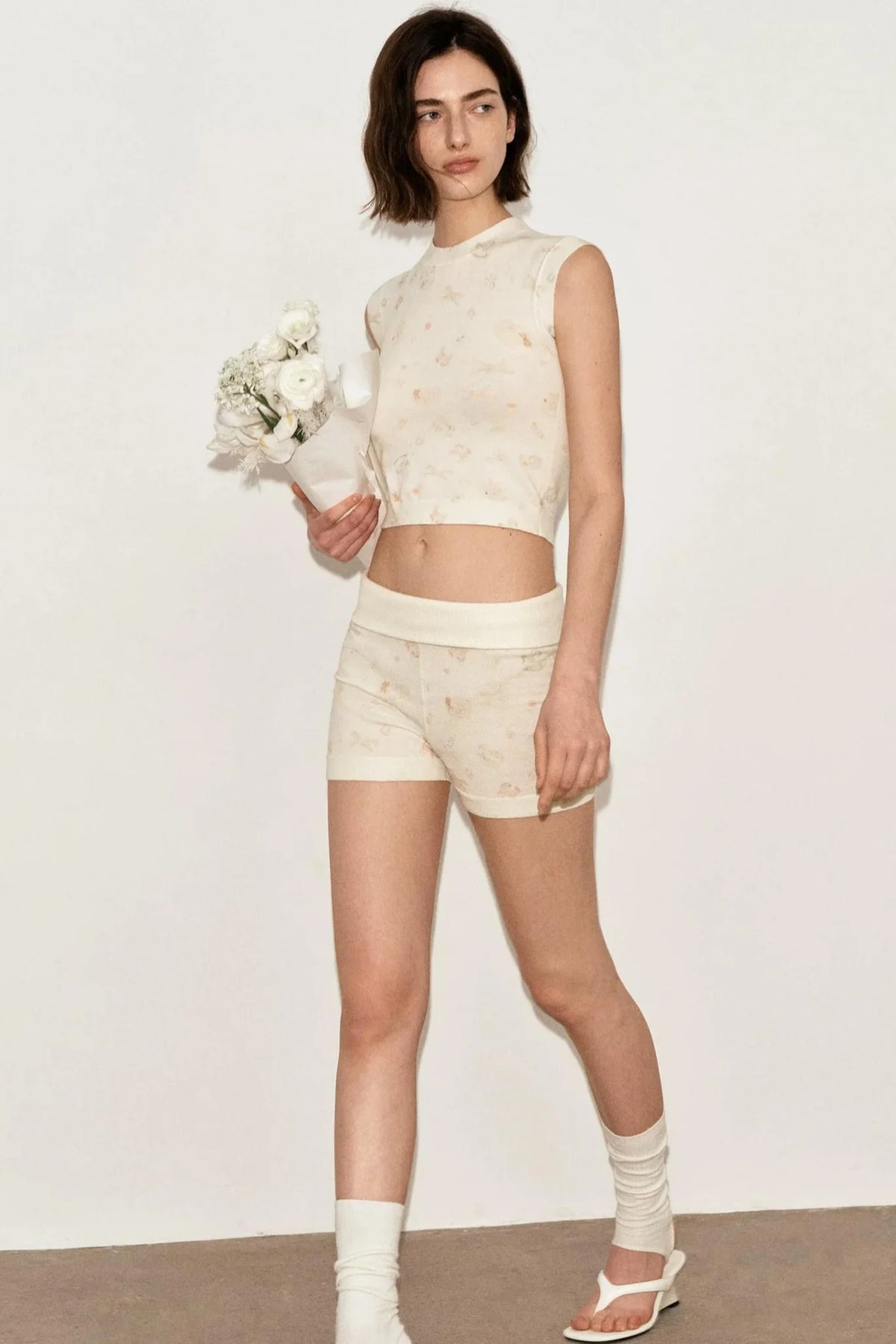 French Retro Floral Knit Camisole Top