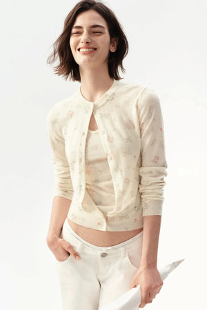 French Retro Printed Cropped Wool T-Shirt