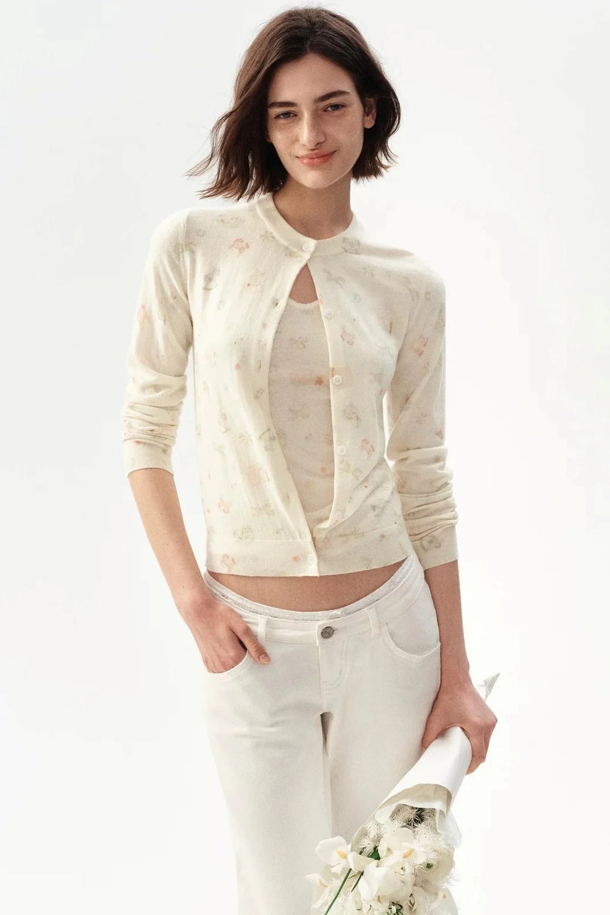 French Retro Printed Cropped Wool T-Shirt