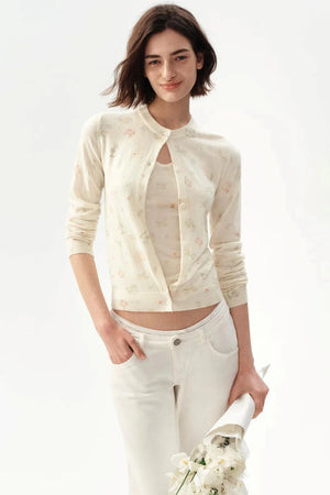 French Retro Printed Cropped Wool T-Shirt