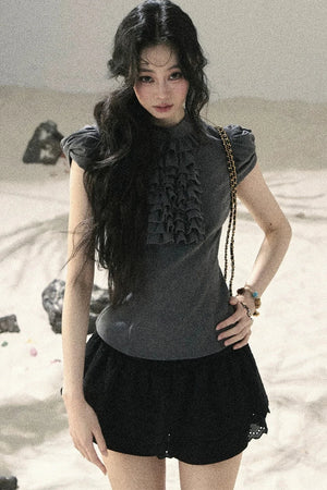French Ruffle Puff Sleeve Top