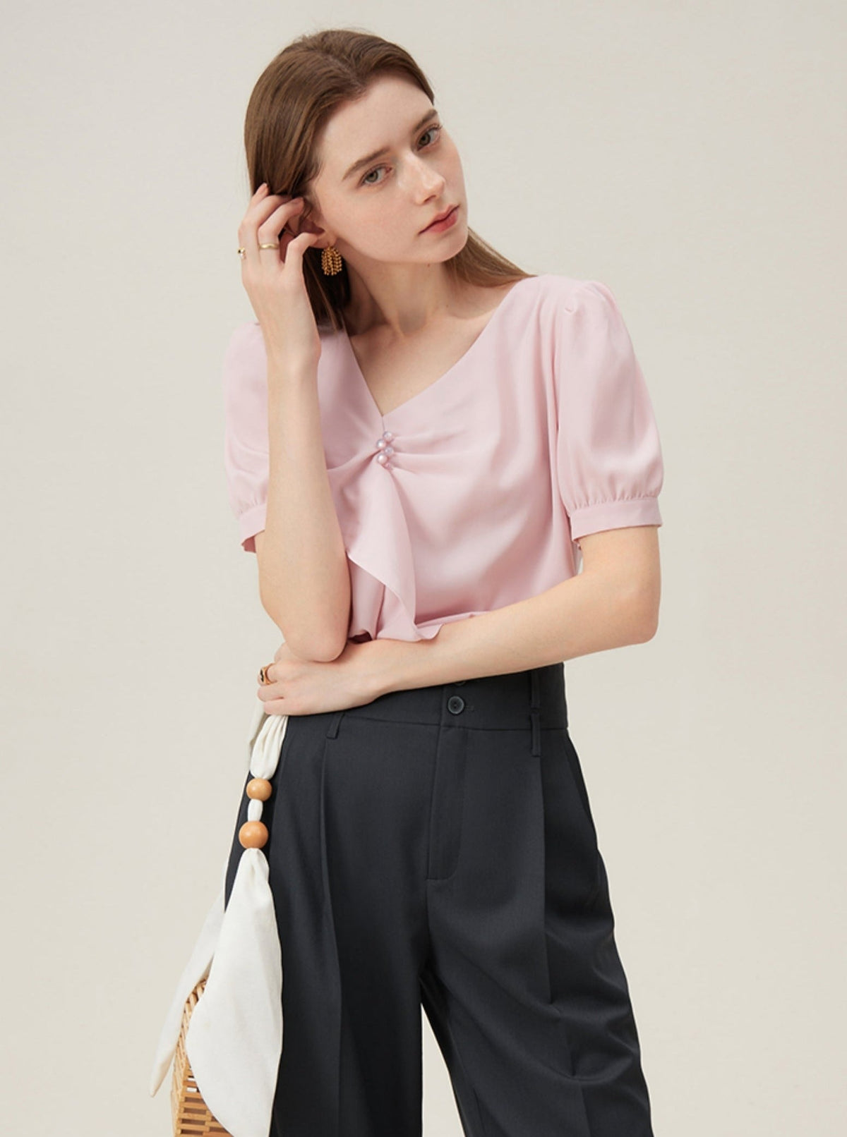 French Ruffle V-Neck Shirt