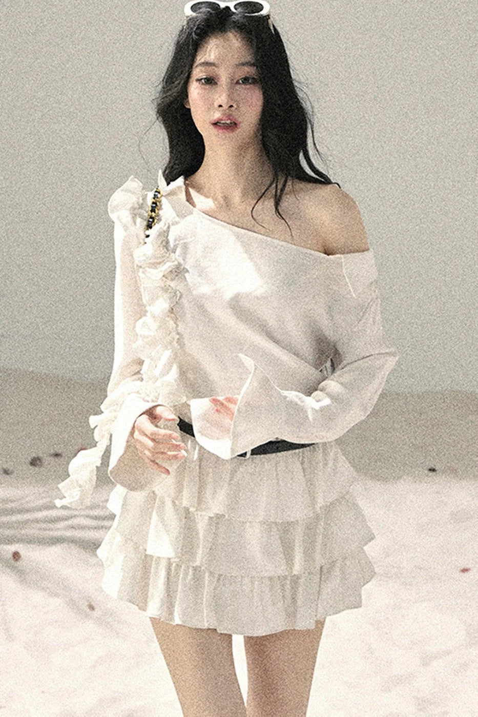 French Ruffled Off-Shoulder Dress