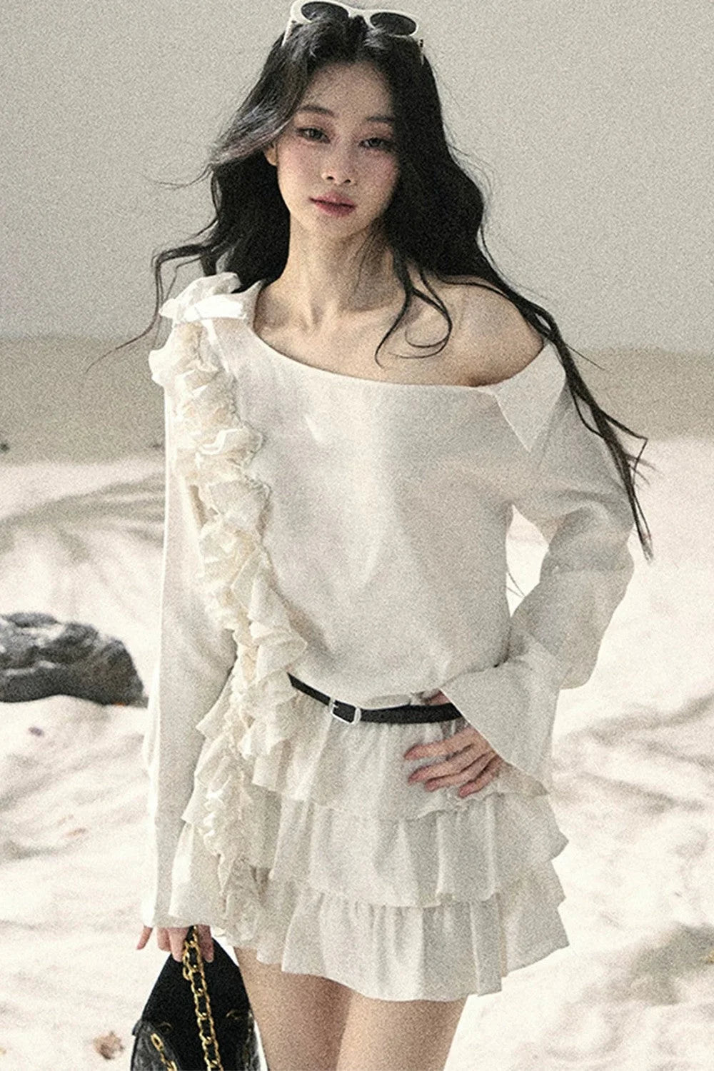 French Ruffled Off-Shoulder Dress