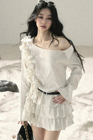 French Ruffled Off-Shoulder Dress