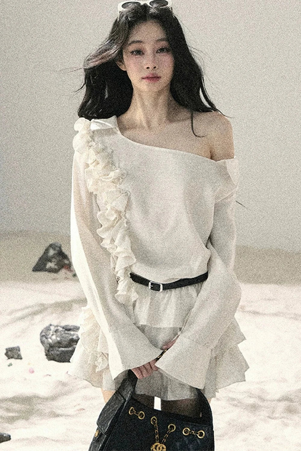 French Ruffled Off-Shoulder Dress
