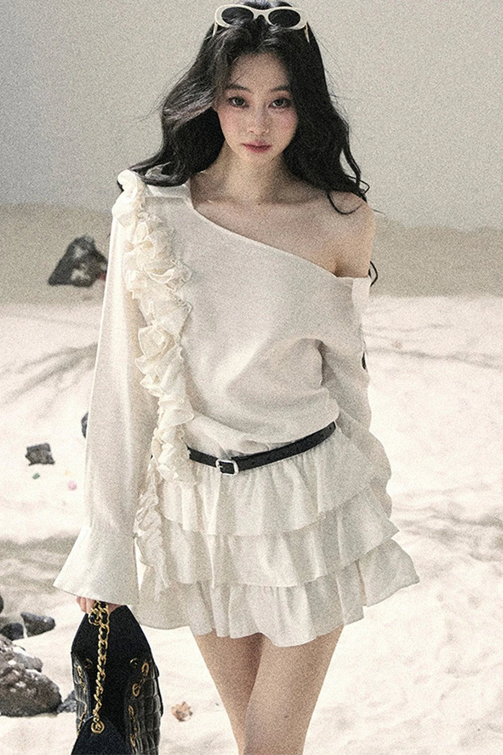French Ruffled Off-Shoulder Dress