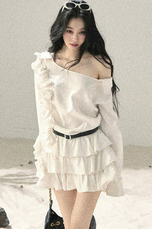 French Ruffled Off-Shoulder Dress