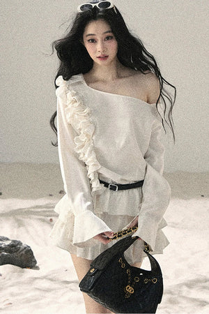French Ruffled Off-Shoulder Dress