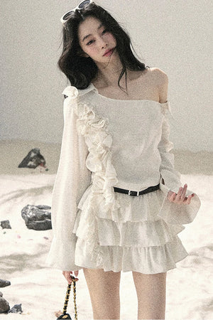 French Ruffled Off-Shoulder Dress