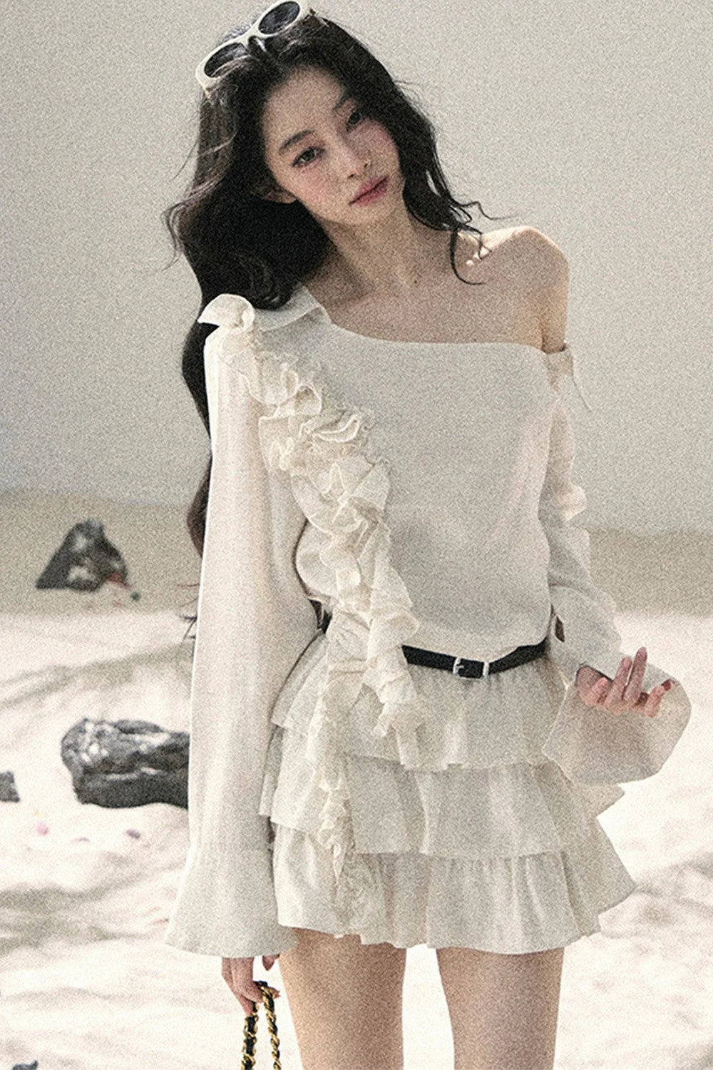 French Ruffled Off-Shoulder Dress