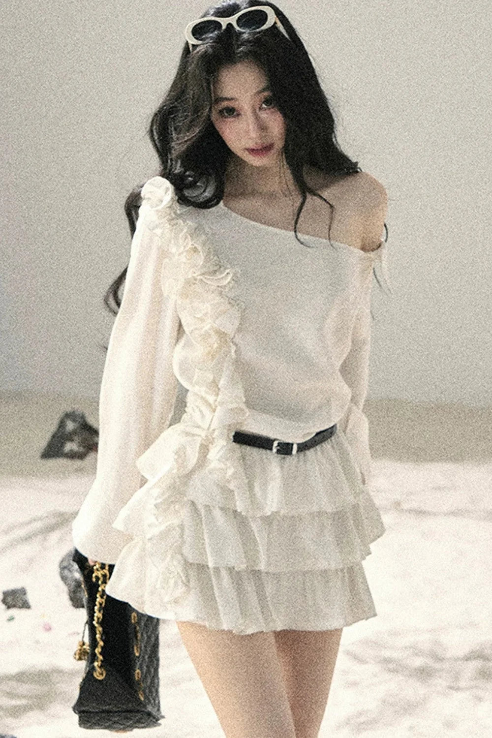 French Ruffled Off-Shoulder Dress