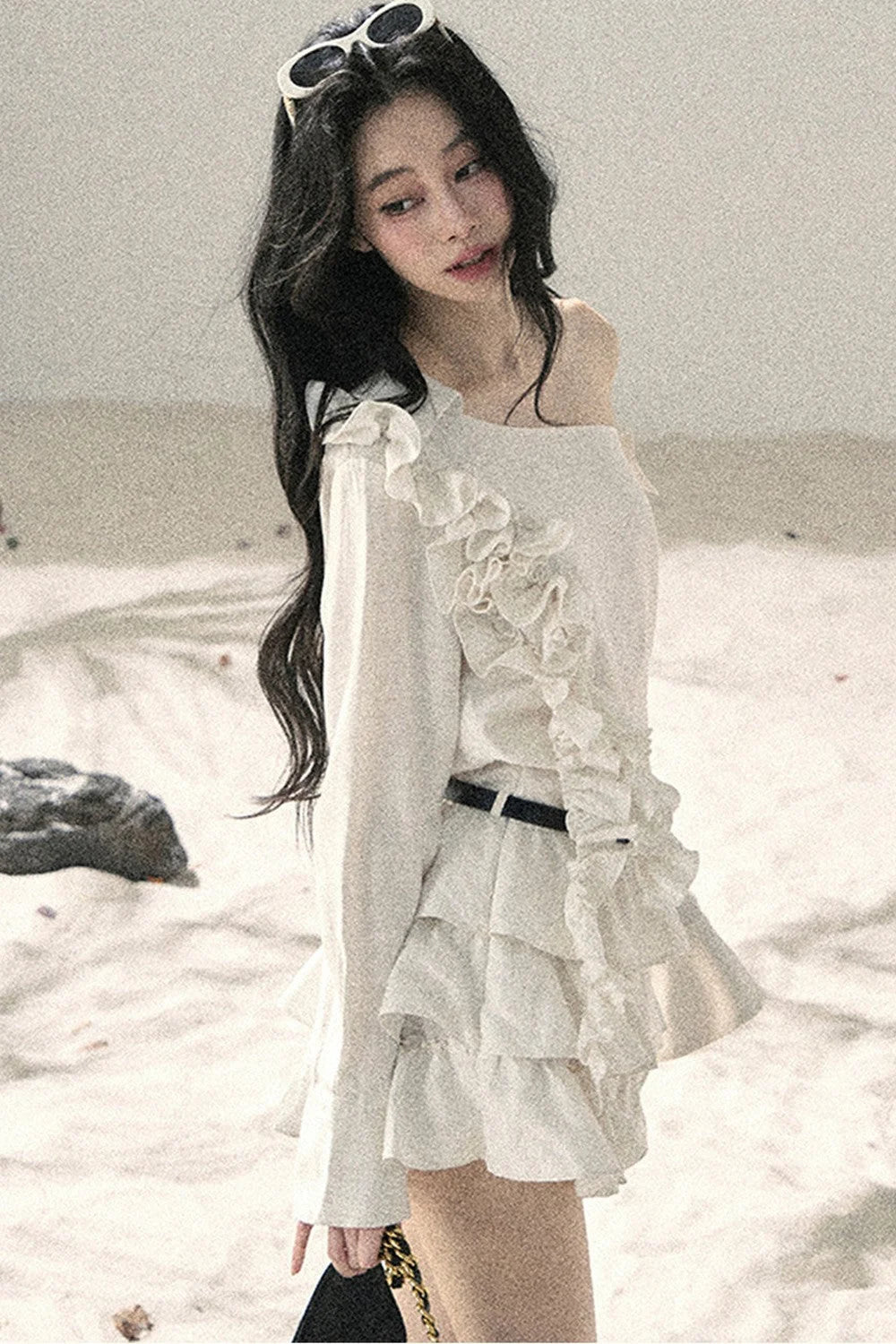 French Ruffled Off-Shoulder Dress
