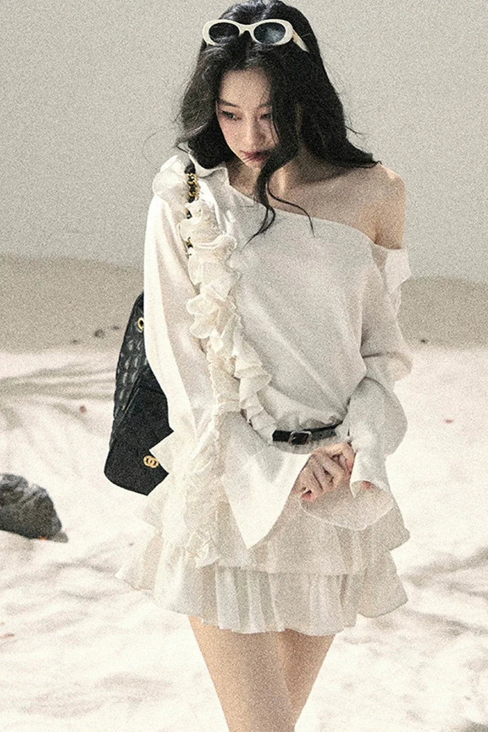 French Ruffled Off-Shoulder Dress