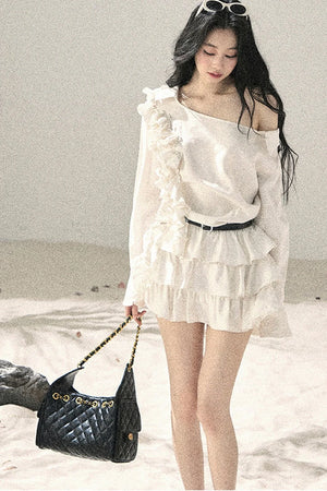 French Ruffled Off-Shoulder Dress
