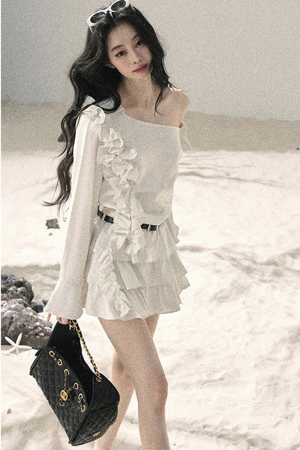 French Ruffled Off-Shoulder Dress