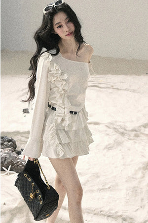 French Ruffled Off-Shoulder Dress