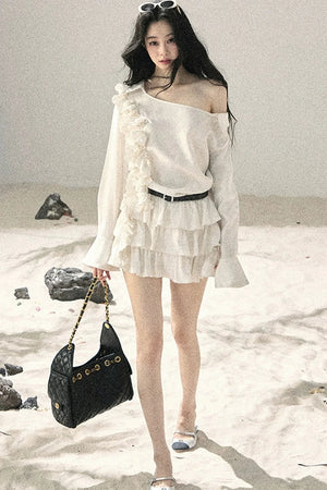 French Ruffled Off-Shoulder Dress