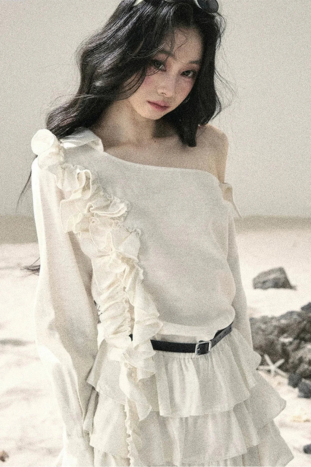 French Ruffled Off-Shoulder Dress