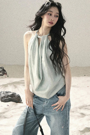 French Silk Backless Halter Top