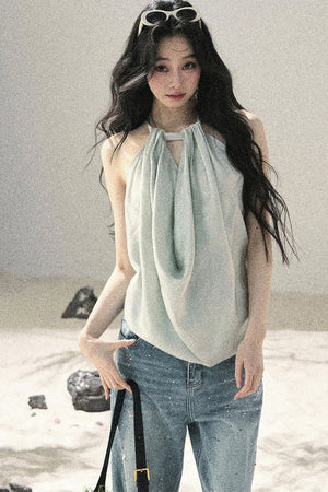 French Silk Backless Halter Top