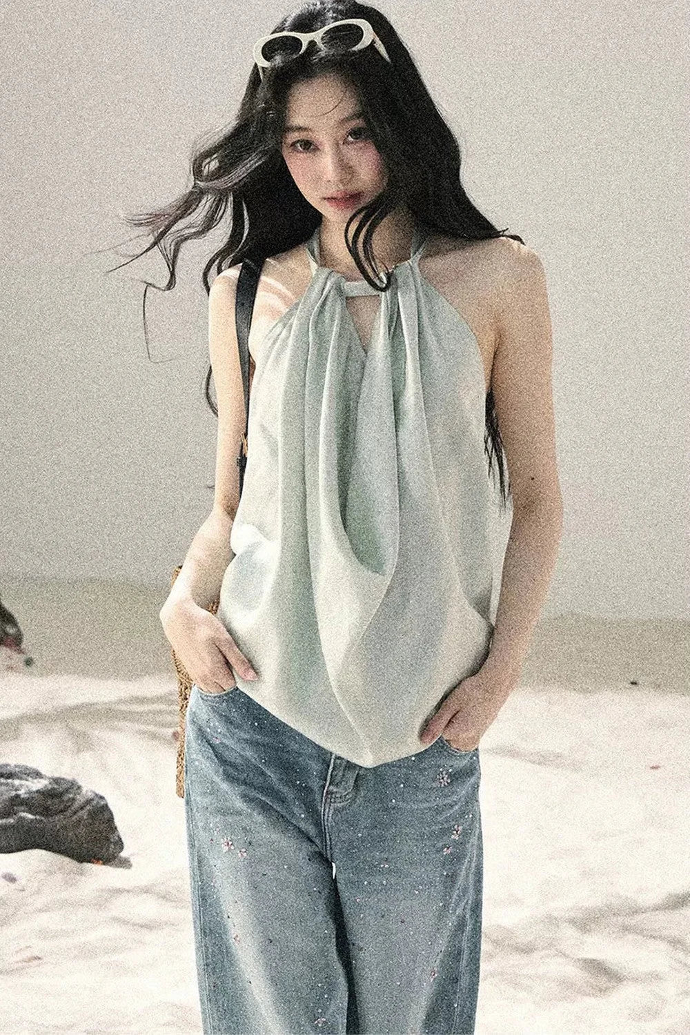 French Silk Backless Halter Top