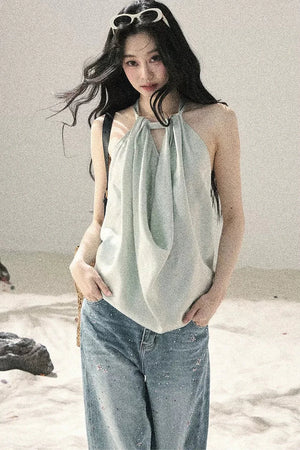 French Silk Backless Halter Top