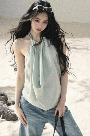 French Silk Backless Halter Top