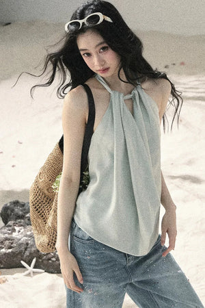 French Silk Backless Halter Top
