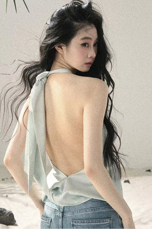 French Silk Backless Halter Top