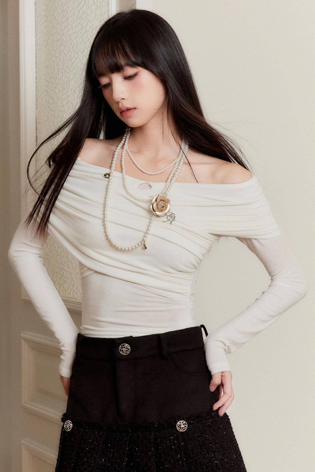 French Straight Shoulder Slim Top