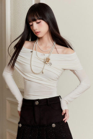 French Straight Shoulder Slim Top