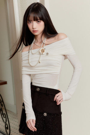 French Straight Shoulder Slim Top