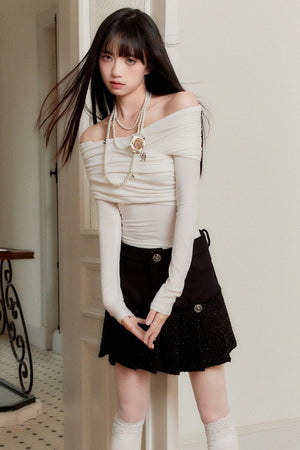 French Straight Shoulder Slim Top