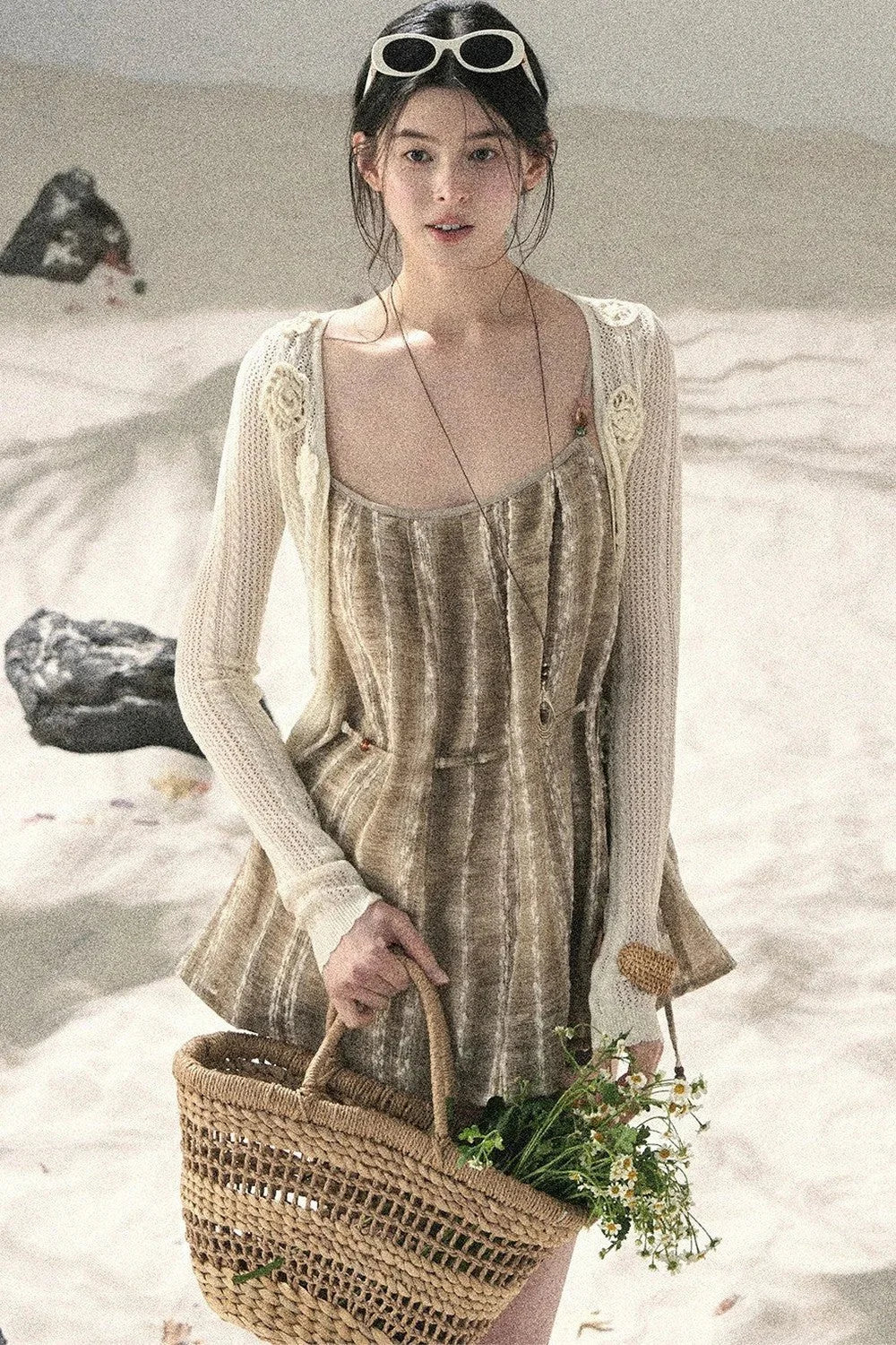 French Striped Embroidered Camisole