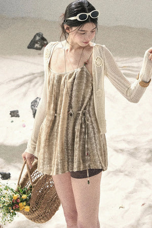 French Striped Embroidered Camisole