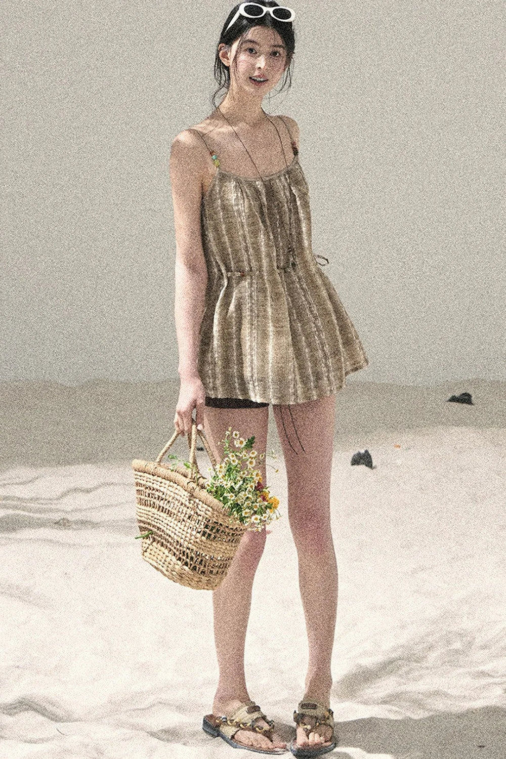 French Striped Embroidered Camisole