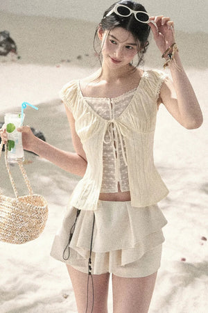 French Style Lace Hollow-Out Blouse