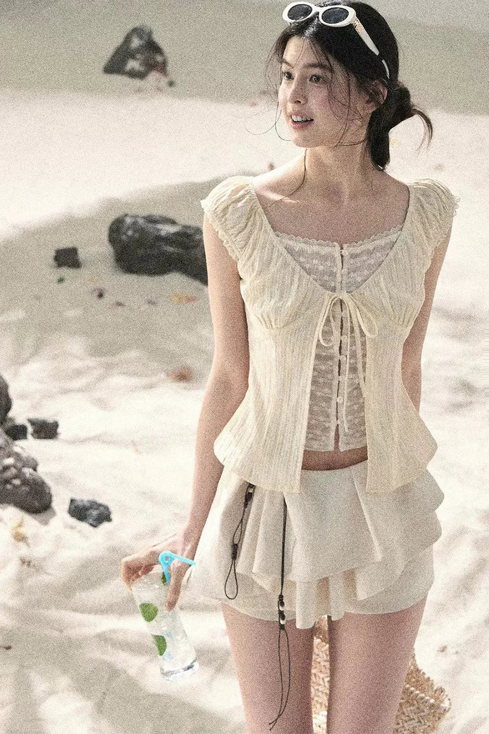 French Style Lace Hollow-Out Blouse