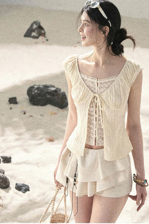 French Style Lace Hollow-Out Blouse
